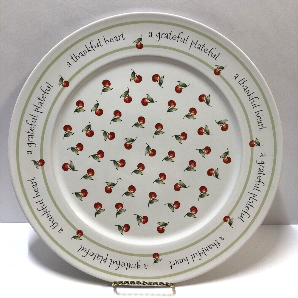 Cake Plate Hallmark Appreciation Grateful Thankful Heart Cherry Platter 12" VTG